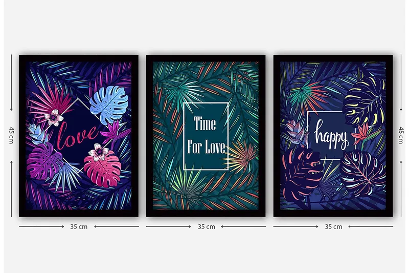 Dekorativ inramad målning 3-Delar 35x45 cm - Flerfärgad - Inredning & dekor - Tavlor & konst - Canvastavla