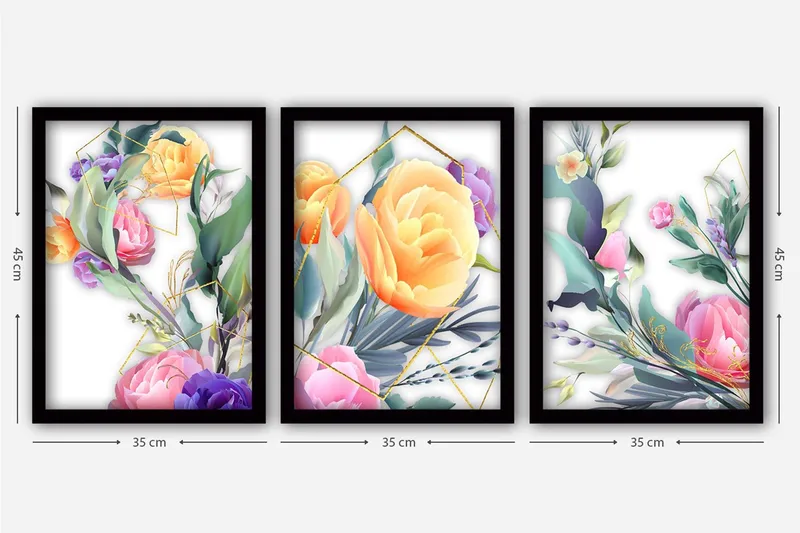 Dekorativ inramad målning 3-Delar 35x45 cm - Flerfärgad - Inredning & dekor - Tavlor & konst - Canvastavla