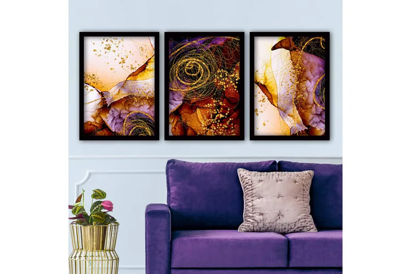 Dekorativ inramad målning 3-Delar 35x45 cm, Flerfärgad