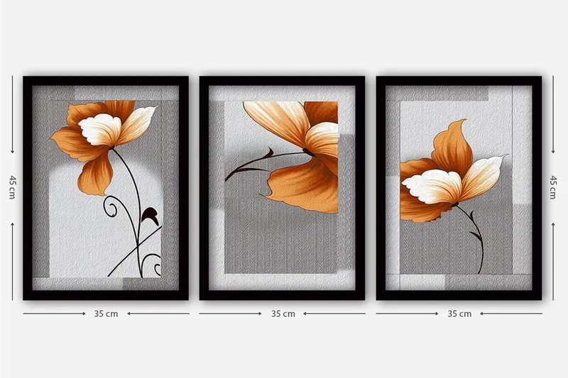 Dekorativ inramad målning 3-Delar 35x45 cm - Flerfärgad - Inredning & dekor - Tavlor & konst - Canvastavla