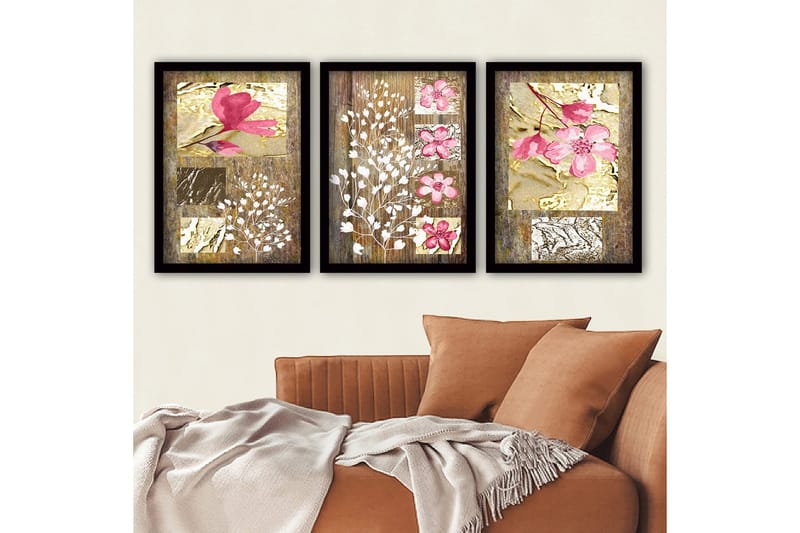 Dekorativ inramad målning 3-Delar 35x45 cm - Flerfärgad - Inredning & dekor - Tavlor & konst - Canvastavla