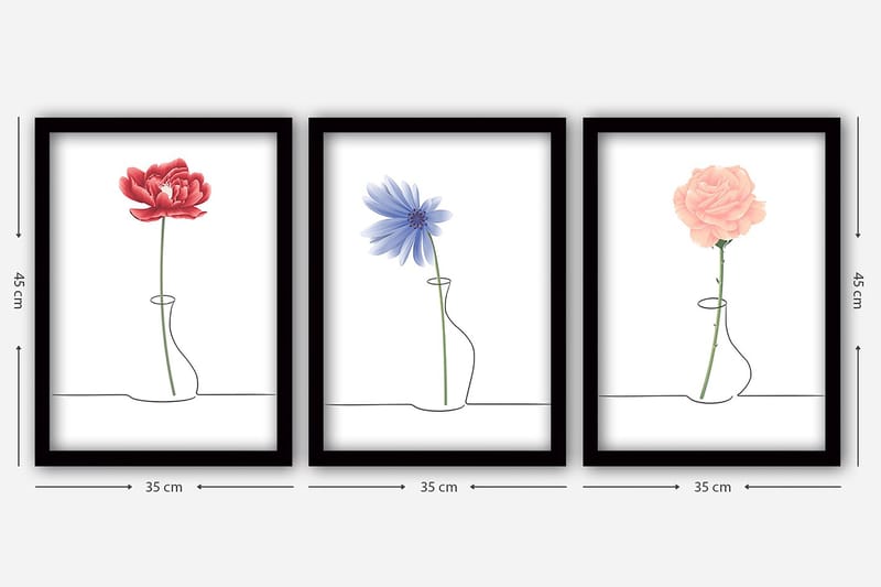 Dekorativ inramad målning 3-Delar 35x45 cm - Flerfärgad - Inredning & dekor - Tavlor & konst - Canvastavla