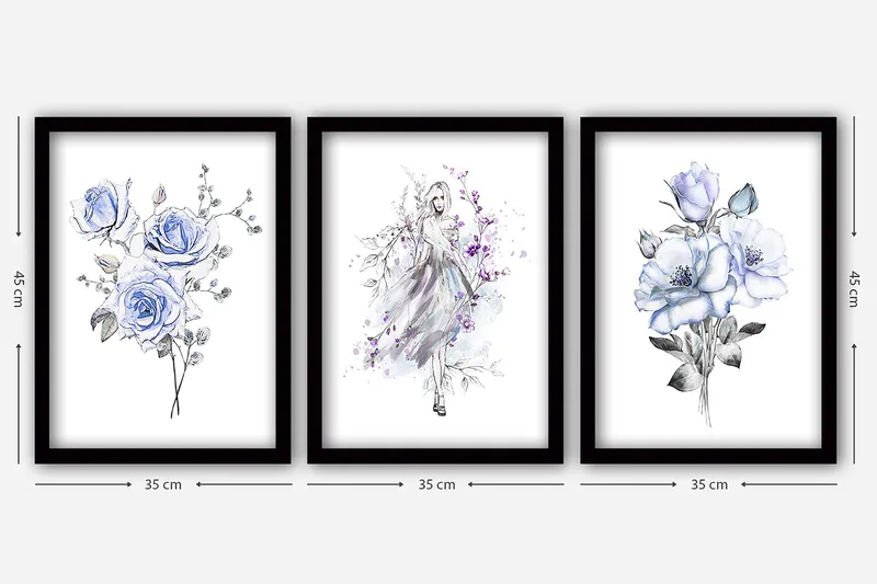 Dekorativ inramad målning 3-Delar 35x45 cm - Flerfärgad - Inredning & dekor - Tavlor & konst - Canvastavla