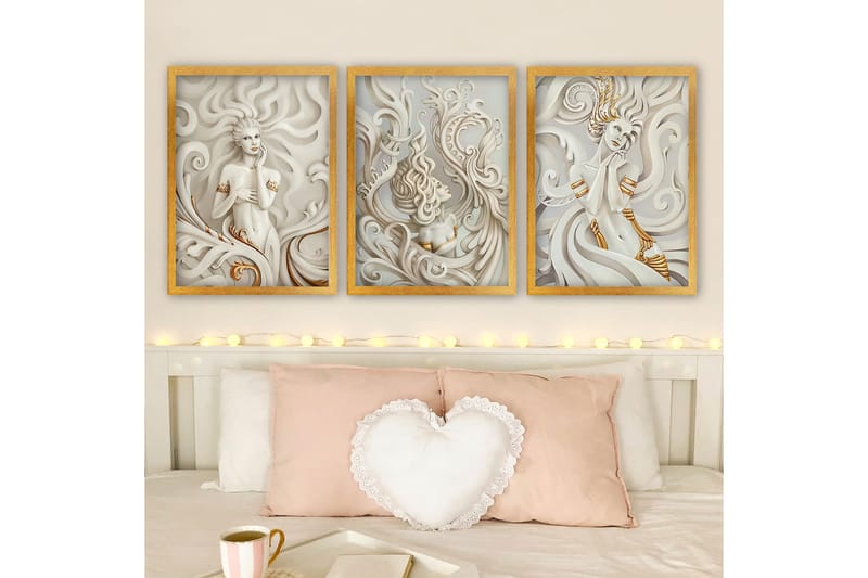 Dekorativ inramad målning 3-Delar 35x45 cm, Flerfärgad