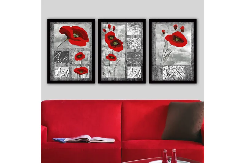 Dekorativ inramad målning 3-Delar 35x45 cm, Flerfärgad