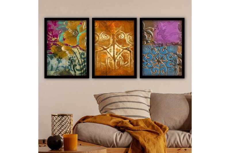 Dekorativ inramad målning 3-Delar 35x45 cm - Flerfärgad - Inredning & dekor - Tavlor & konst - Canvastavla