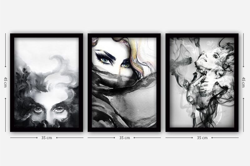 Dekorativ inramad målning 3-Delar 35x45 cm - Flerfärgad - Inredning & dekor - Tavlor & konst - Canvastavla