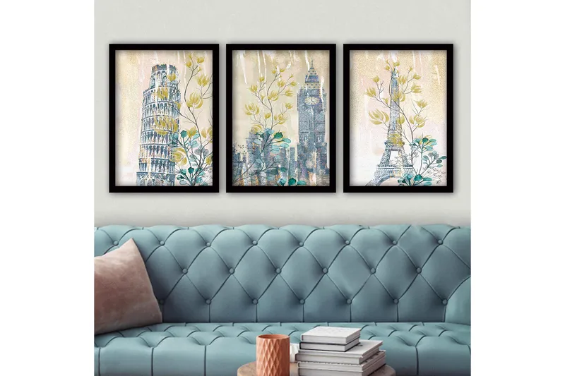 Dekorativ inramad målning 3-Delar 35x45 cm, Flerfärgad