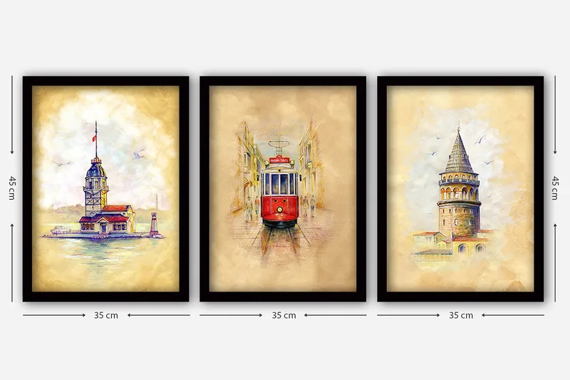 Dekorativ inramad målning 3-Delar 35x45 cm - Flerfärgad - Inredning & dekor - Tavlor & konst - Canvastavla