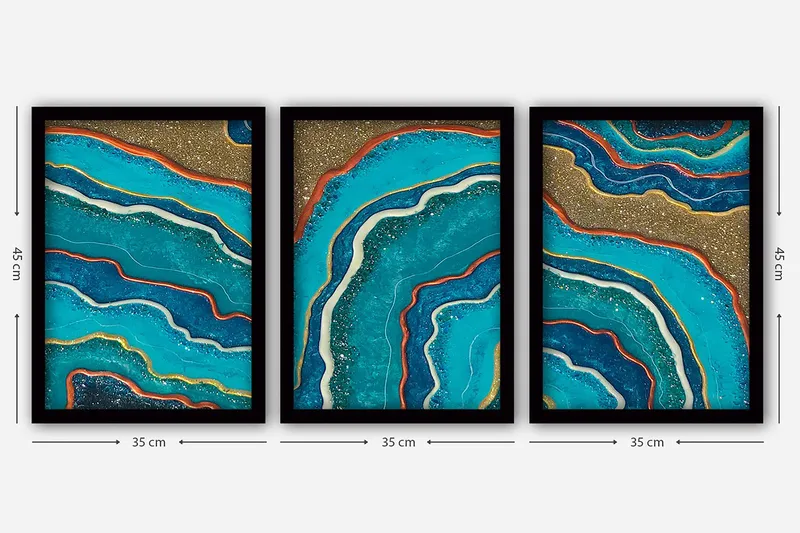 Dekorativ inramad målning 3-Delar 35x45 cm - Flerfärgad - Inredning & dekor - Tavlor & konst - Canvastavla