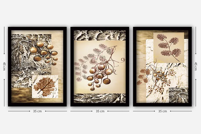 Dekorativ inramad målning 3-Delar 35x45 cm - Flerfärgad - Inredning & dekor - Tavlor & konst - Canvastavla