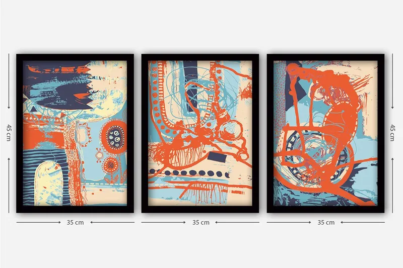 Dekorativ inramad målning 3-Delar 35x45 cm - Flerfärgad - Inredning & dekor - Tavlor & konst - Canvastavla