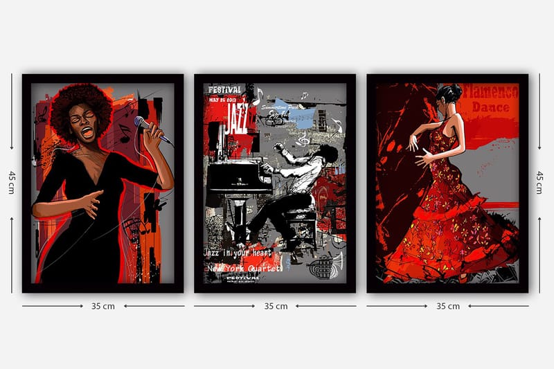 Dekorativ inramad målning 3-Delar 35x45 cm - Flerfärgad - Inredning & dekor - Tavlor & konst - Canvastavla