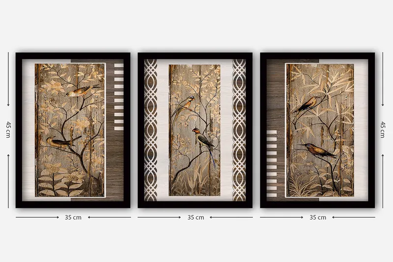 Dekorativ inramad målning 3-Delar 35x45 cm - Flerfärgad - Inredning & dekor - Tavlor & konst - Canvastavla