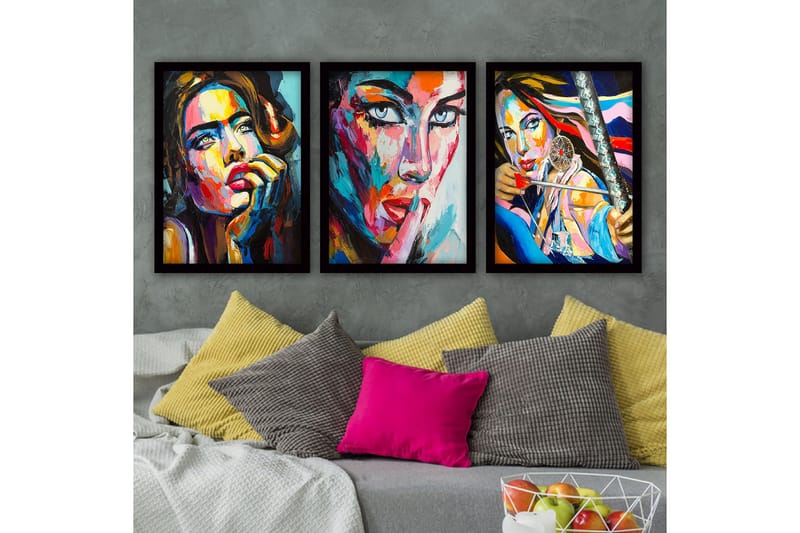 Dekorativ inramad målning 3-Delar 35x45 cm, Flerfärgad