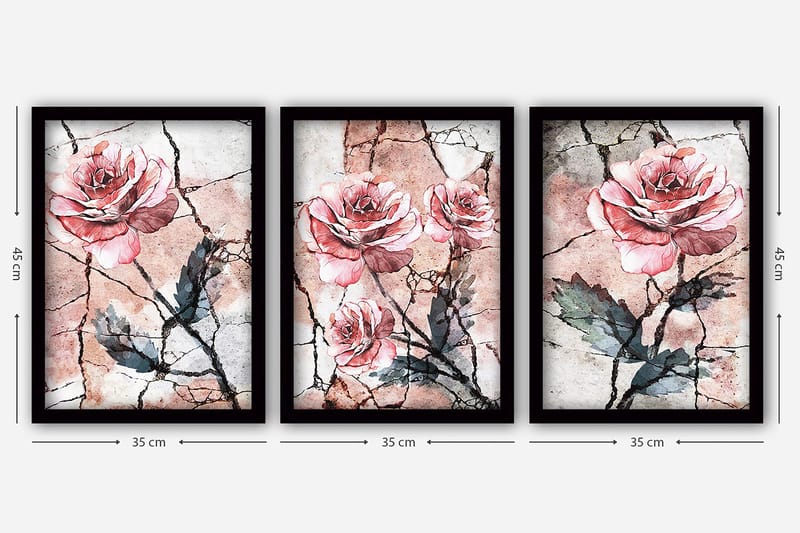 Dekorativ inramad målning 3-Delar 35x45 cm - Flerfärgad - Inredning & dekor - Tavlor & konst - Canvastavla