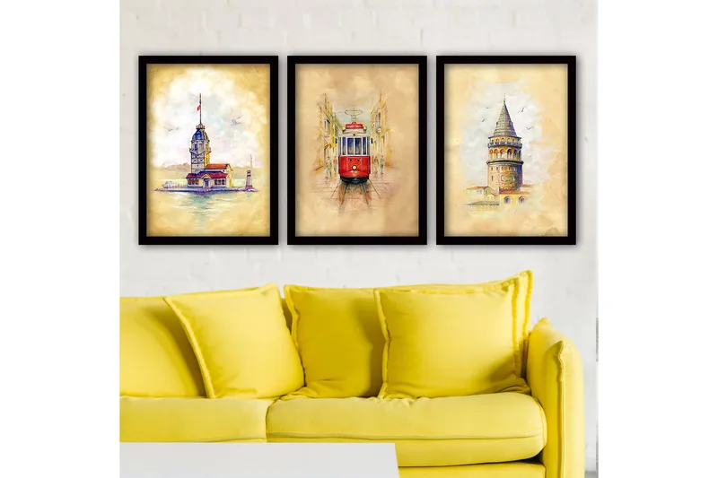 Dekorativ inramad målning 3-Delar 35x45 cm, Flerfärgad