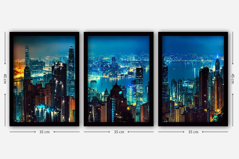 Dekorativ inramad målning 3-Delar 35x45 cm - Flerfärgad - Inredning & dekor - Tavlor & konst - Canvastavla