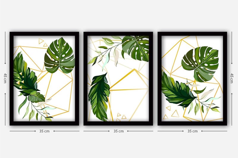 Dekorativ inramad målning 3-Delar 35x45 cm - Flerfärgad - Inredning & dekor - Tavlor & konst - Canvastavla