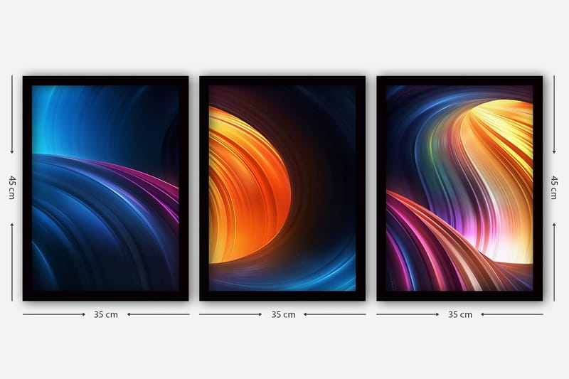 Dekorativ inramad målning 3-Delar 35x45 cm - Flerfärgad - Inredning & dekor - Tavlor & konst - Canvastavla