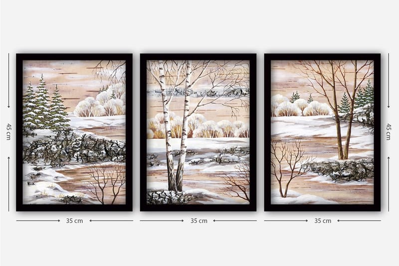 Dekorativ inramad målning 3-Delar 35x45 cm - Flerfärgad - Inredning & dekor - Tavlor & konst - Canvastavla