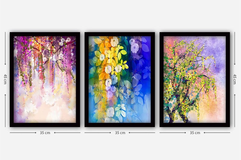 Dekorativ inramad målning 3-Delar 35x45 cm - Flerfärgad - Inredning & dekor - Tavlor & konst - Canvastavla