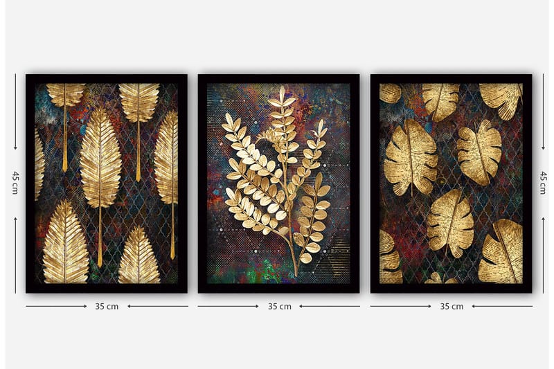 Dekorativ inramad målning 3-Delar 35x45 cm - Flerfärgad - Inredning & dekor - Tavlor & konst - Canvastavla