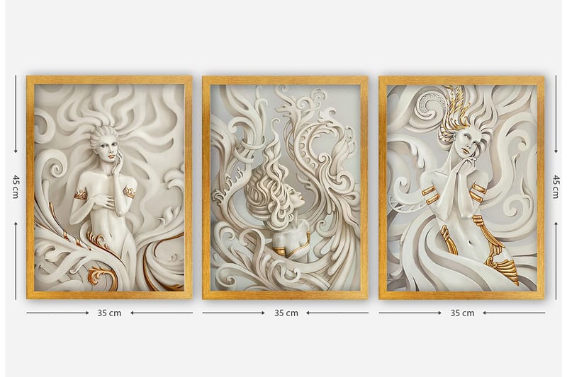 Dekorativ inramad målning 3-Delar 35x45 cm - Flerfärgad - Inredning & dekor - Tavlor & konst - Canvastavla