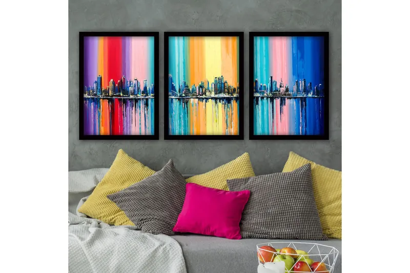 Dekorativ inramad målning 3-Delar 35x45 cm, Flerfärgad