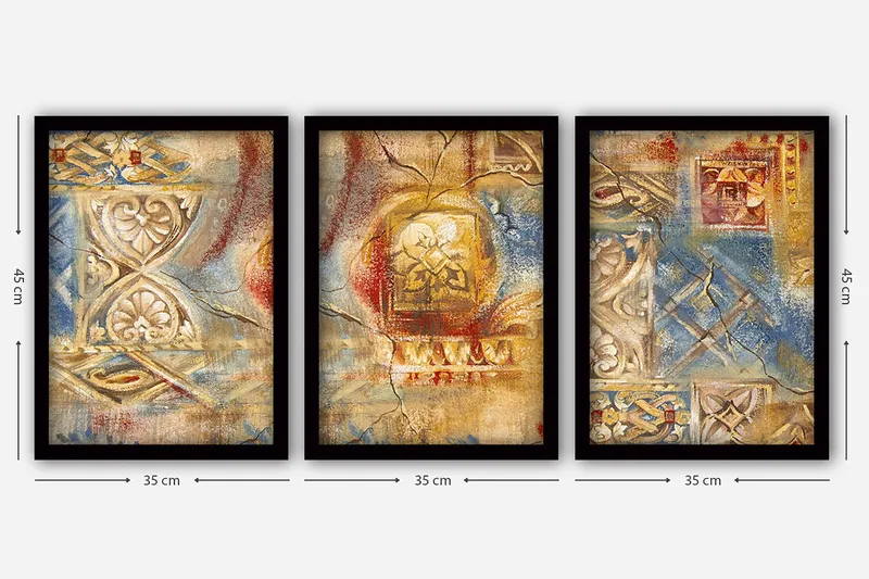 Dekorativ inramad målning 3-Delar 35x45 cm - Flerfärgad - Inredning & dekor - Tavlor & konst - Canvastavla