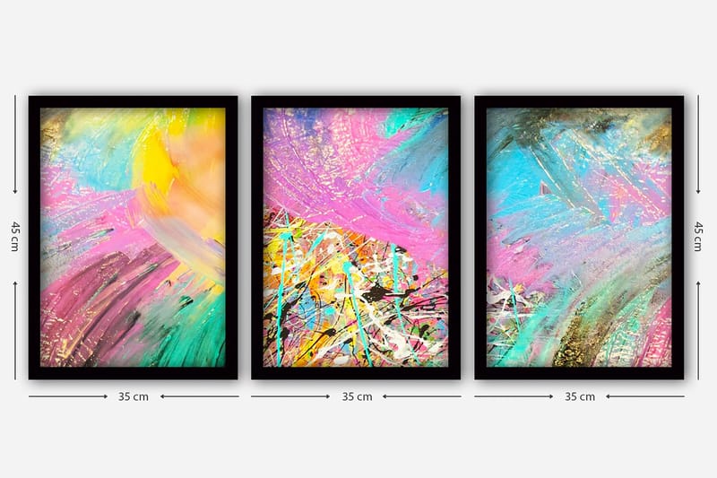 Dekorativ inramad målning 3-Delar 35x45 cm - Flerfärgad - Inredning & dekor - Tavlor & konst - Canvastavla