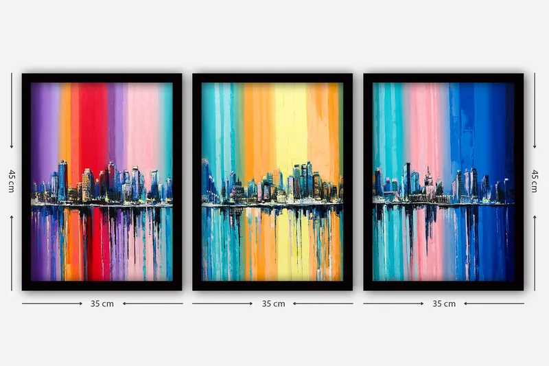 Dekorativ inramad målning 3-Delar 35x45 cm - Flerfärgad - Inredning & dekor - Tavlor & konst - Canvastavla