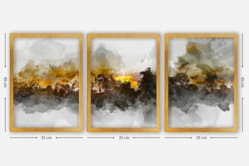 Dekorativ inramad målning 3-Delar 35x45 cm - Flerfärgad - Inredning & dekor - Tavlor & konst - Canvastavla