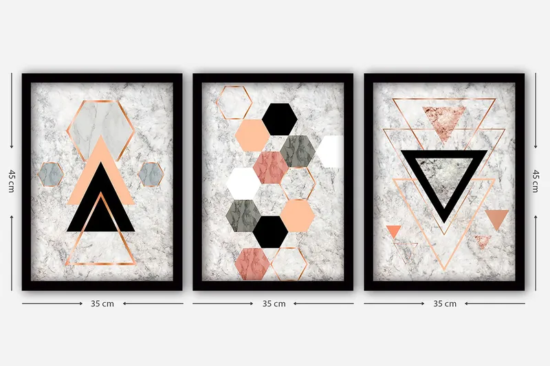 Dekorativ inramad målning 3-Delar 35x45 cm - Flerfärgad - Inredning & dekor - Tavlor & konst - Canvastavla