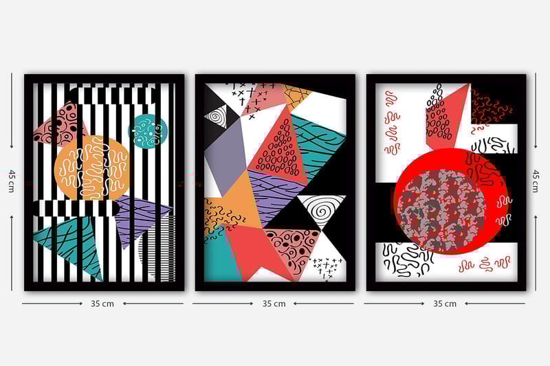 Dekorativ inramad målning 3-Delar 35x45 cm - Flerfärgad - Inredning & dekor - Tavlor & konst - Canvastavla