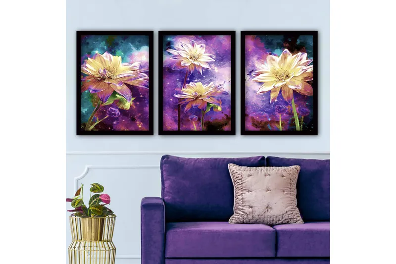Dekorativ inramad målning 3-Delar 35x45 cm, Flerfärgad