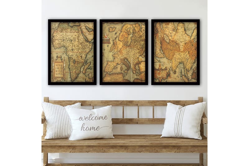 Dekorativ inramad målning 3-Delar 35x45 cm, Flerfärgad