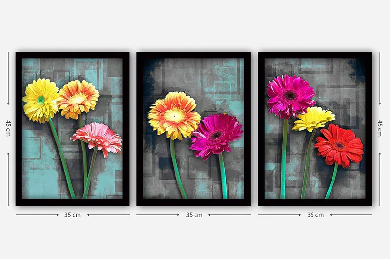 Dekorativ inramad målning 3-Delar 35x45 cm - Flerfärgad - Inredning & dekor - Tavlor & konst - Canvastavla