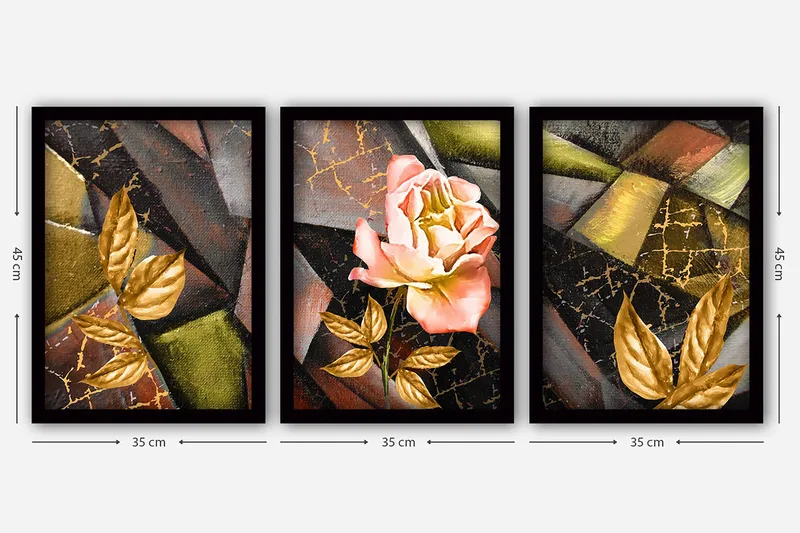 Dekorativ inramad målning 3-Delar 35x45 cm - Flerfärgad - Inredning & dekor - Tavlor & konst - Canvastavla