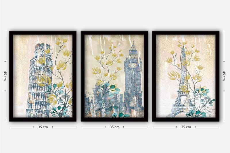 Dekorativ inramad målning 3-Delar 35x45 cm - Flerfärgad - Inredning & dekor - Tavlor & konst - Canvastavla