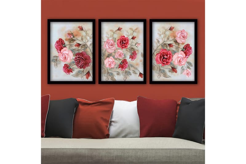 Dekorativ inramad målning 3-Delar 35x45 cm - Flerfärgad - Inredning & dekor - Tavlor & konst - Canvastavla