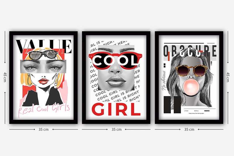 Dekorativ inramad målning 3-Delar 35x45 cm - Flerfärgad - Inredning & dekor - Tavlor & konst - Canvastavla