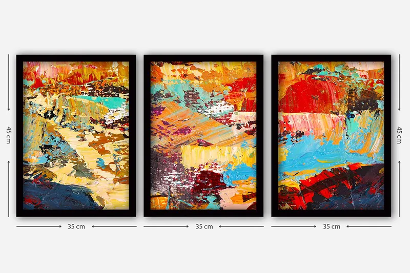 Dekorativ inramad målning 3-Delar 35x45 cm - Flerfärgad - Inredning & dekor - Tavlor & konst - Canvastavla