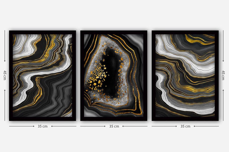 Dekorativ inramad målning 3-Delar 35x45 cm - Flerfärgad - Inredning & dekor - Tavlor & konst - Canvastavla