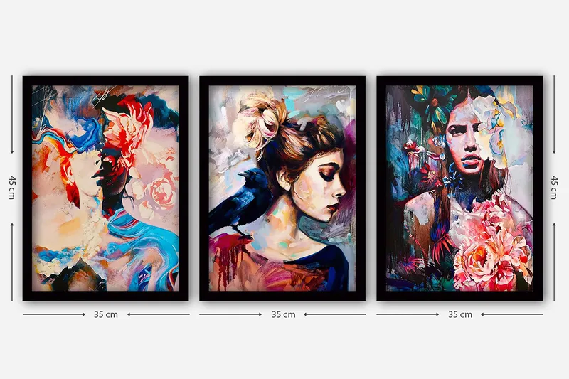Dekorativ inramad målning 3-Delar 35x45 cm - Flerfärgad - Inredning & dekor - Tavlor & konst - Canvastavla