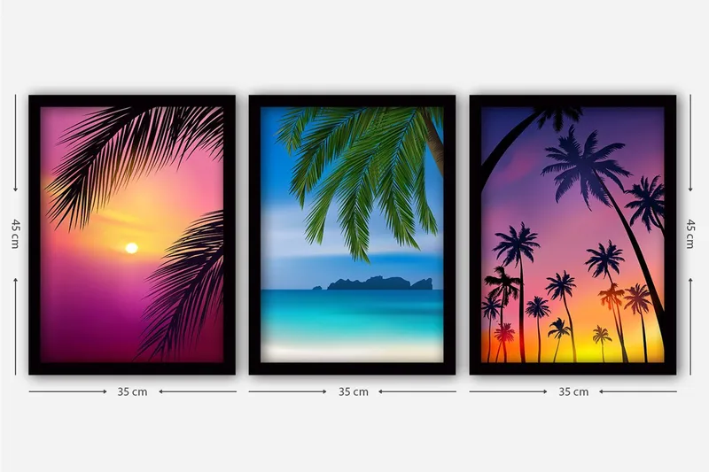 Dekorativ inramad målning 3-Delar 35x45 cm - Flerfärgad - Inredning & dekor - Tavlor & konst - Canvastavla
