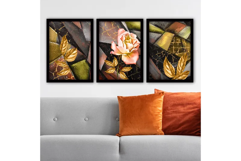 Dekorativ inramad målning 3-Delar 35x45 cm, Flerfärgad