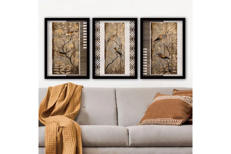 Dekorativ inramad målning 3-Delar 35x45 cm, Flerfärgad