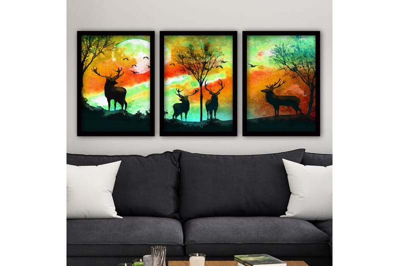 Dekorativ inramad målning 3-Delar 35x45 cm - Flerfärgad - Inredning & dekor - Tavlor & konst - Canvastavla