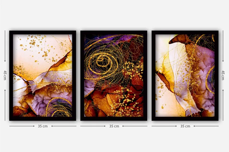 Dekorativ inramad målning 3-Delar 35x45 cm - Flerfärgad - Inredning & dekor - Tavlor & konst - Canvastavla